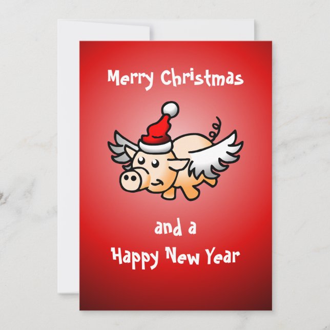 Cartes Pour Fêtes Annuelles Cochon de Noël volant (Devant)
