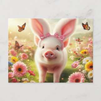Cartes Pour Fêtes Annuelles Cochon habillé en lapin de Pâques