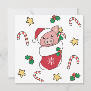 Cartes Pour Fêtes Annuelles Cochon Noël Neige Animaux d'hiver Cochons