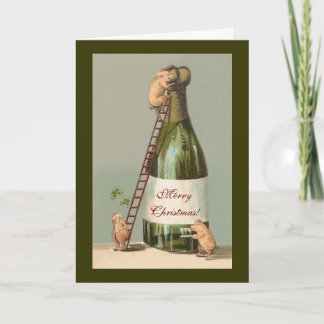 Cartes Pour Fêtes Annuelles Cochons et Champagne ; Noël Vintage amusant