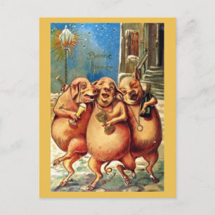 Cartes Pour Fêtes Annuelles Cochons français célèbrent la nouvelle année Vinta