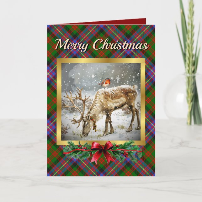Cartes Pour Fêtes Annuelles Cochrane Stag & Robin Tartan Personalized  (Devant)