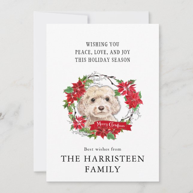 Cartes Pour Fêtes Annuelles Cockapoo blond Aquarelle Poinsettia Noël (Devant)