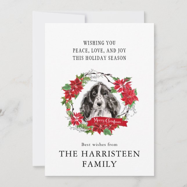 Cartes Pour Fêtes Annuelles Cocker Spaniel Aquarelle Poinsettia Noël (Devant)