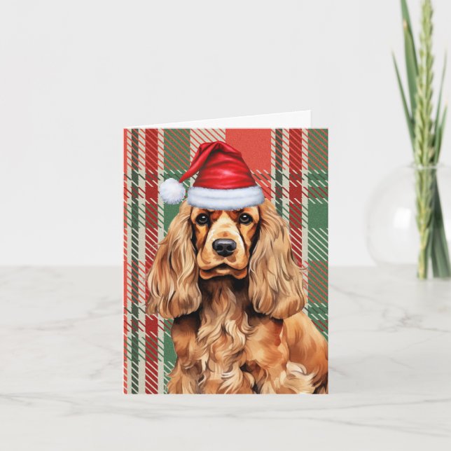Cartes Pour Fêtes Annuelles Cocker Spaniel Rouge et Vert Plaid Noël (Devant)