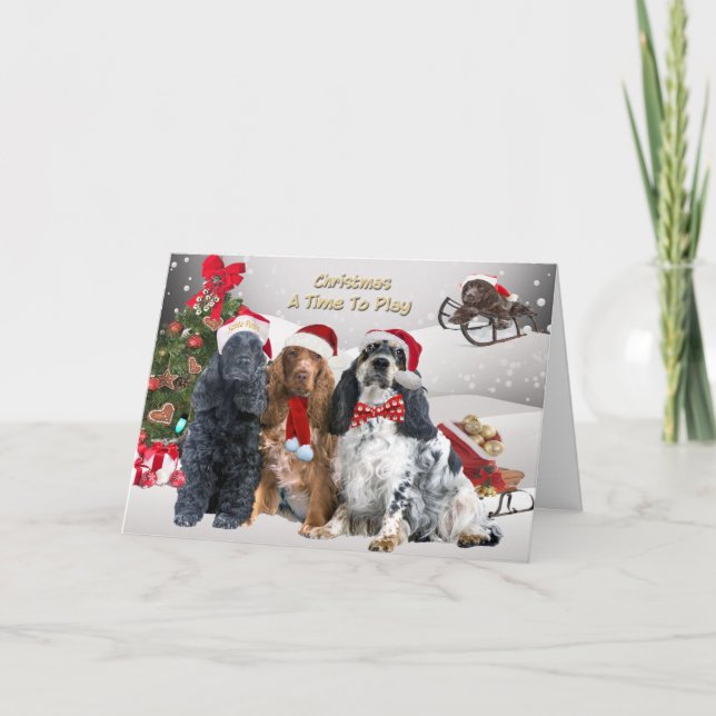 Cartes Pour Fêtes Annuelles Cocker Spaniels Noël Un moment pour jouer (Devant)