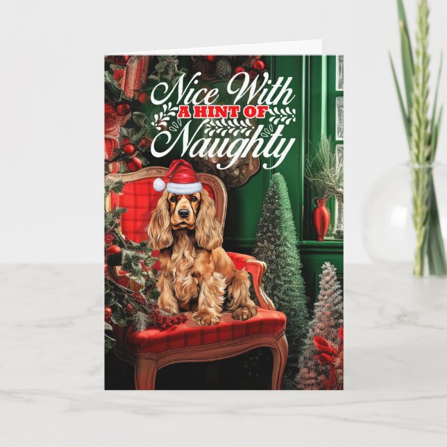 Cartes Pour Fêtes Annuelles Cocker sucré de Noël Spaniel Naughty ou Nice (Devant)