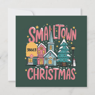 Cartes Pour Fêtes Annuelles Code Postal Personnalisé Noël Petit Village Rose 