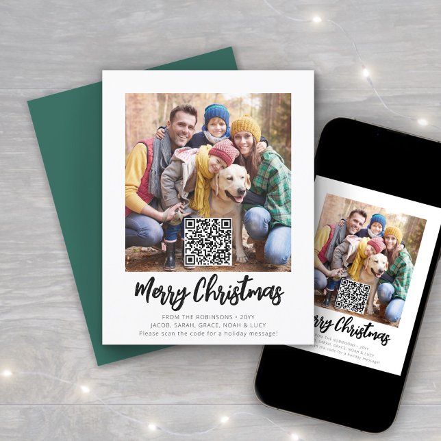 Cartes Pour Fêtes Annuelles Code QR Brossé Script Joyeux Noël Une photo (Créateur téléchargé)
