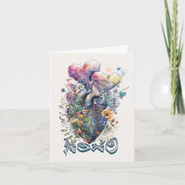 Cartes Pour Fêtes Annuelles Cœur aquarelle  (Devant)