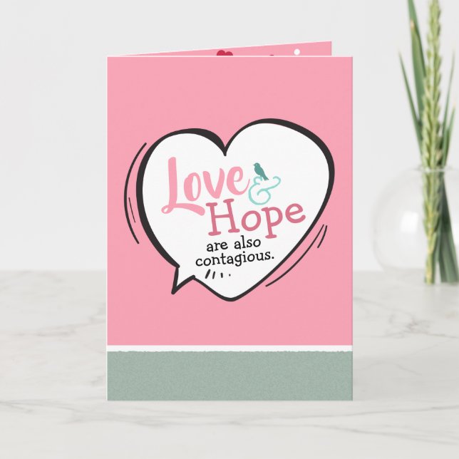 Cartes Pour Fêtes Annuelles Coeur Citation Love & Hope Pink & Turquoise Valent (Devant)