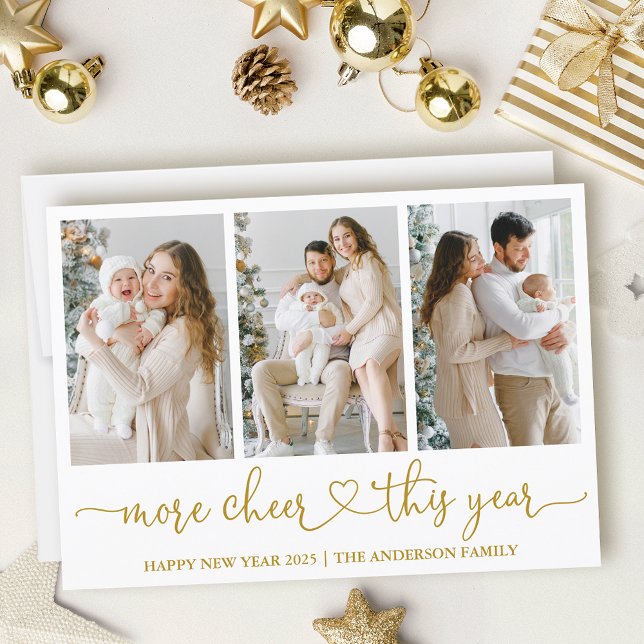 Cartes Pour Fêtes Annuelles Coeur de calligraphie Plus d'amour 3 Photo Gold (Customize to add text to back of card.)