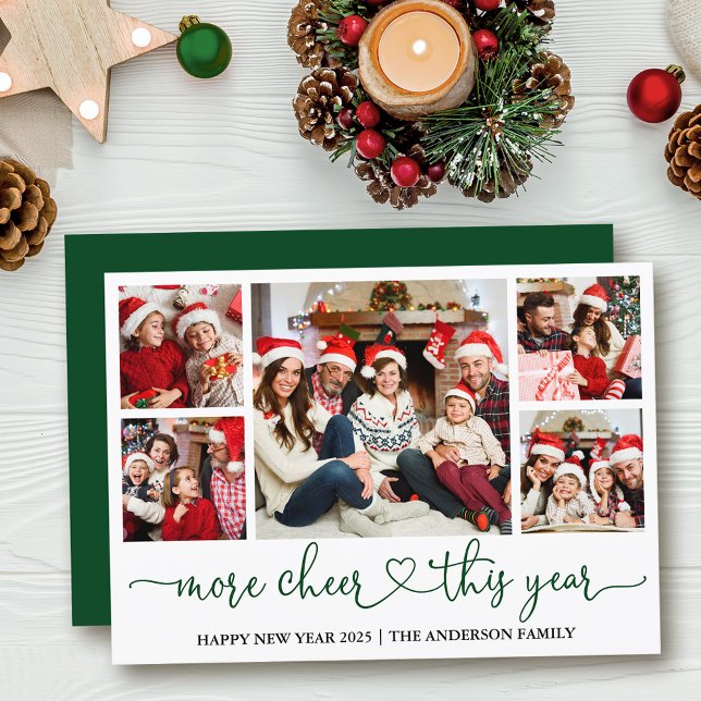 Cartes Pour Fêtes Annuelles Coeur de calligraphie Plus d'amour 5 photo vert (Customize to add text to back of card or to change color of  back of card.)