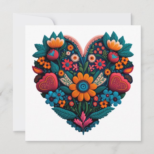 Cartes Pour Fêtes Annuelles Coeur de fleurs inspiré par l'Ukraine (Devant)