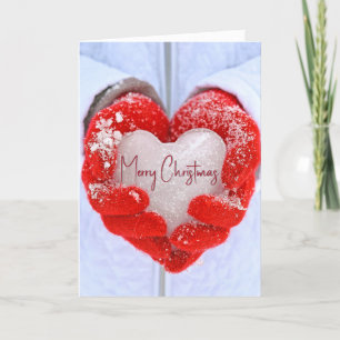 Cartes Pour Fêtes Annuelles Coeur de glace de Noël en gants rouges