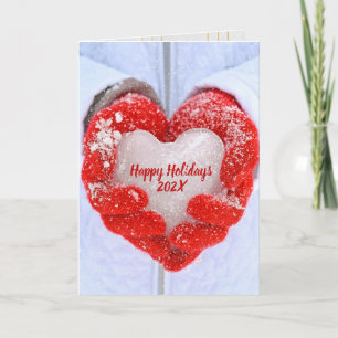 Cartes Pour Fêtes Annuelles Coeur de glace de Noël en gants rouges