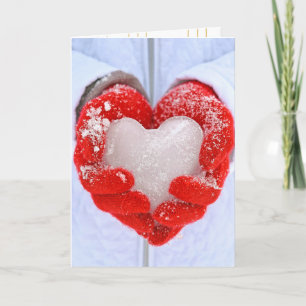 Cartes Pour Fêtes Annuelles coeur de glace en gants rouges vacances
