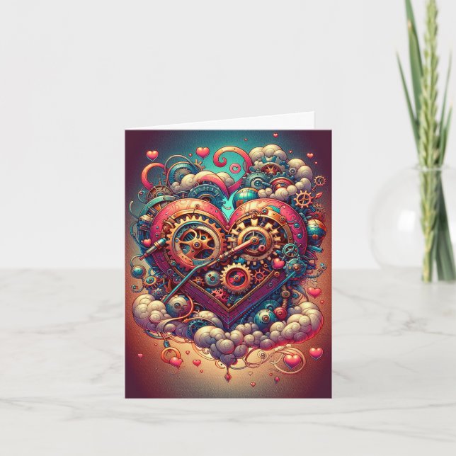 Cartes Pour Fêtes Annuelles Cœur de la Saint-Valentin Steampunk (Devant)