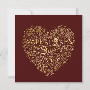 Cartes Pour Fêtes Annuelles Cœur de rose doré élégant de la Saint-Valentin en