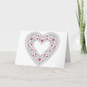 Cartes Pour Fêtes Annuelles Coeur dentelle rouge et blanc