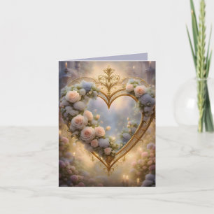 Cartes Pour Fêtes Annuelles Coeur d'or victorien avec rose, vintage