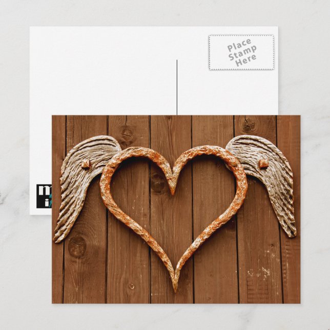 Cartes Pour Fêtes Annuelles Coeur en bois rustique Saint-Valentin (Devant / Derrière)