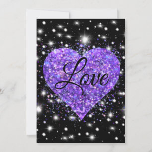 Cartes Pour Fêtes Annuelles Cœur étincelant violet, valentine pailletée d'amou