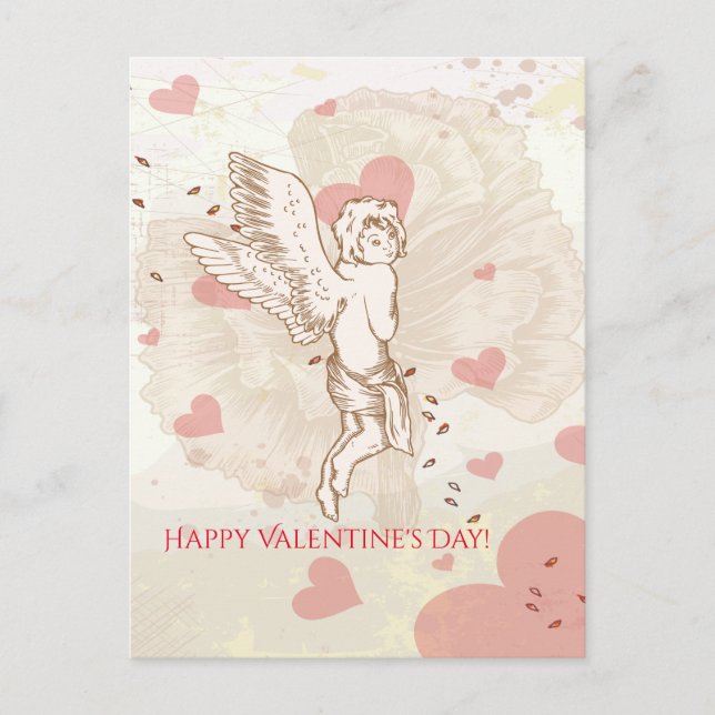 Cartes Pour Fêtes Annuelles Coeur floral cupide Heureuse Sainte-Valentin (Devant)