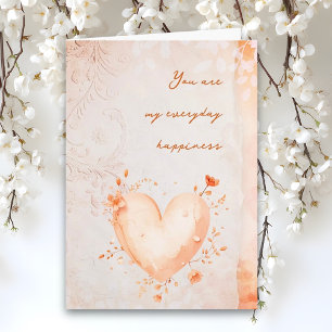 Cartes Pour Fêtes Annuelles Cœur floral rose pâle avec volute vintage