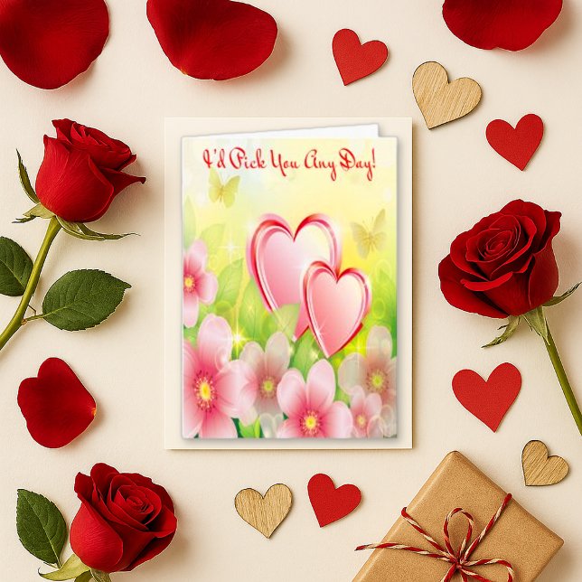 Cartes Pour Fêtes Annuelles Cœur papillon floral rose vibrant Amour (Créateur téléchargé)