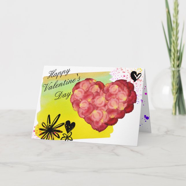 Cartes Pour Fêtes Annuelles Coeur pétale rose avec aquarelle à l'extérieur (Devant)