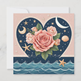Cartes Pour Fêtes Annuelles Coeur Rose Lunes Coquillages Mer Magique Saint-Val