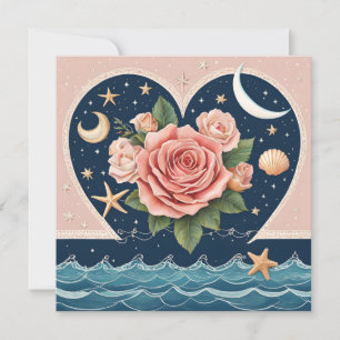 Cartes Pour Fêtes Annuelles Coeur Rose Lunes Coquillages Mer Magique Saint-Val