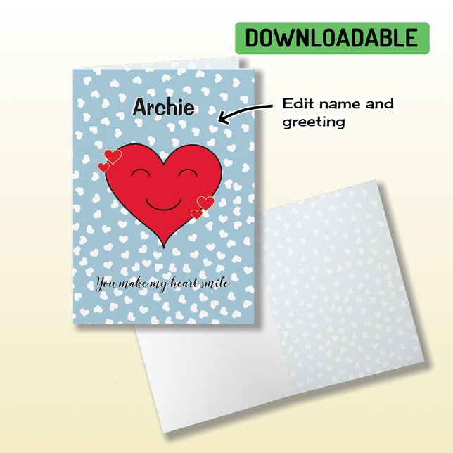 Cartes Pour Fêtes Annuelles Coeur rouge nom personnalisé romantique (Créateur téléchargé)