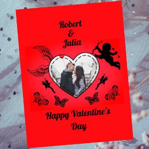 Cartes Pour Fêtes Annuelles Cœur rouge Photo Amour Cupidon Saint-Valentin Vint