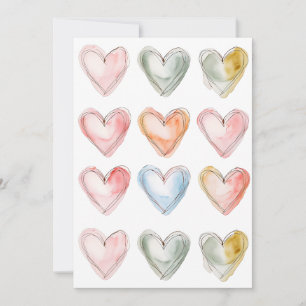 Cartes Pour Fêtes Annuelles Cœurs à l'aquarelle