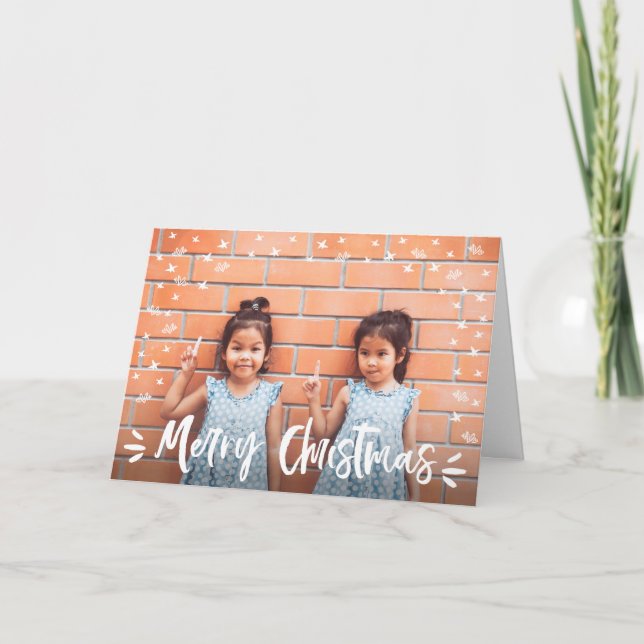 Cartes Pour Fêtes Annuelles Coeurs blancs et étoiles modernes Photo de Noël (Devant)