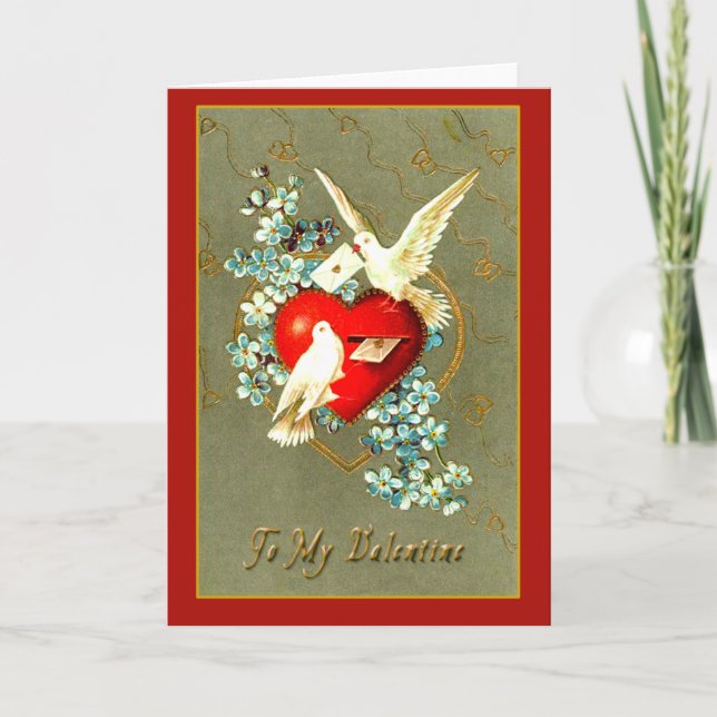 Cartes Pour Fêtes Annuelles Coeurs, colombes et salutations de Valentine (Devant)