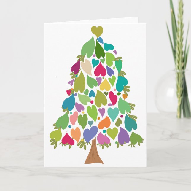 Cartes Pour Fêtes Annuelles Coeurs d'amour d'arc-en-ciel d'arbre de Noël (Devant)