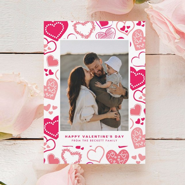 Cartes Pour Fêtes Annuelles Coeurs d'amour rose mignon Photo Saint Valentin (Créateur téléchargé)