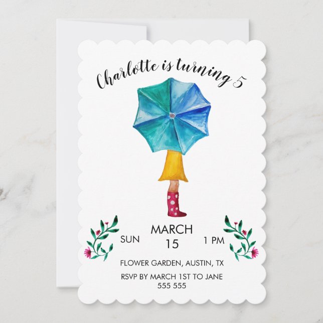 Cartes Pour Fêtes Annuelles Coeurs d'aquarelle pour fille parapluie (Devant)
