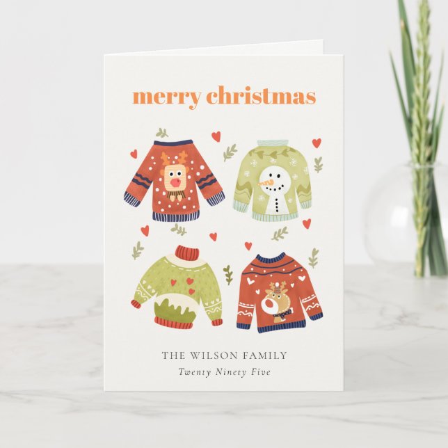 Cartes Pour Fêtes Annuelles Coeurs de Noël d'hiver mignonnes Laveux Sweater (Devant)