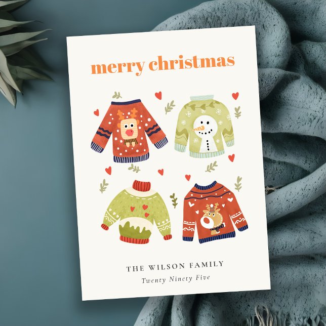 Cartes Pour Fêtes Annuelles Coeurs de Noël d'hiver mignonnes Laveux Sweater (Créateur téléchargé)