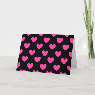 Cartes Pour Fêtes Annuelles Coeurs de polka rose Fuchsia sur noir