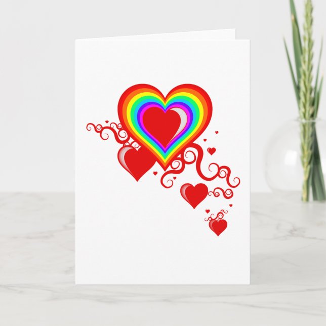 Cartes Pour Fêtes Annuelles coeurs de squiggle arc-en-ciel (Devant)