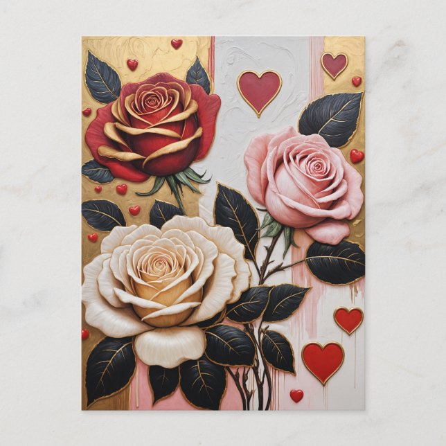 Cartes Pour Fêtes Annuelles Coeurs et Roses opulents (Devant)