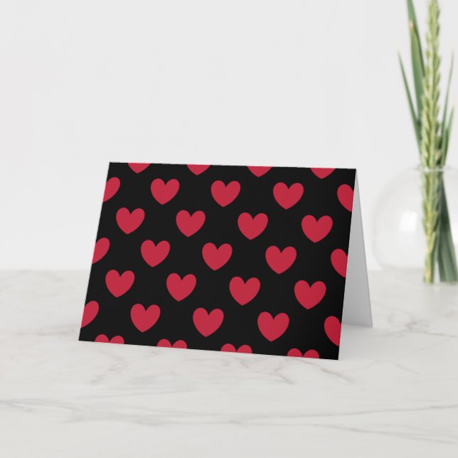 Cartes Pour Fêtes Annuelles Coeurs polka rouge sur noir (Devant)