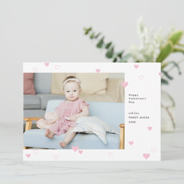 Cartes Pour Fêtes Annuelles Coeurs roses doux Photo Heureuse Sainte-Valentin (Debout devant)