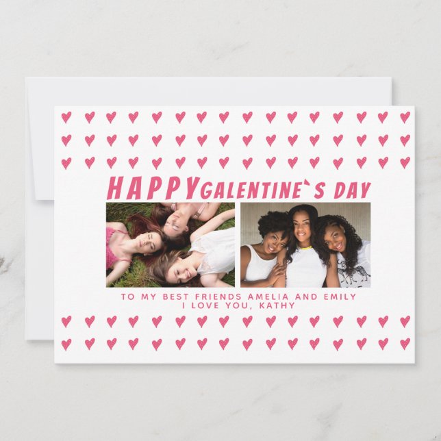 Cartes Pour Fêtes Annuelles Coeurs roses Galentine`s Day Friends 2 Photo (Devant)