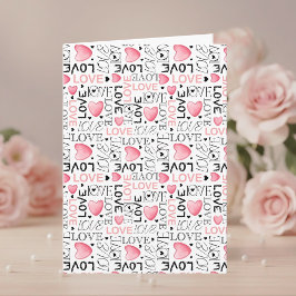 Cartes Pour Fêtes Annuelles Cœurs roses motif de script d'amour Joyeuse Saint-